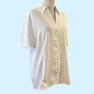 LIZ BAKER SHORT SLEEVE SEMI SHEER BUTTON DOWN BLOUSE WHITE PLUS SIZE 14